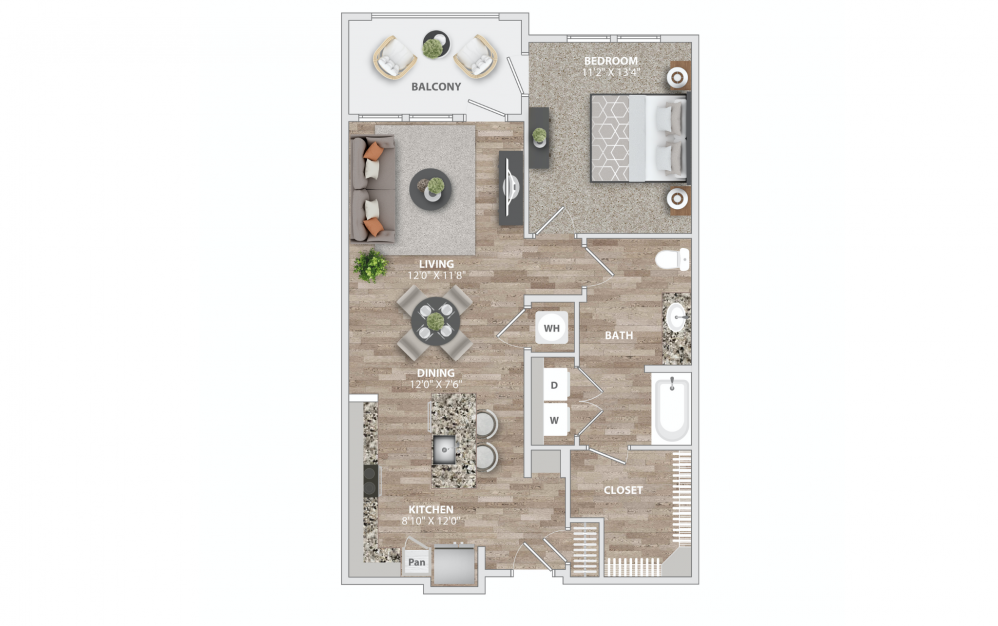 A1.1 - 1 bedroom floorplan layout with 1 bath and 848 square feet.