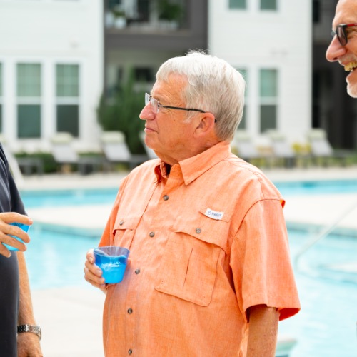 socializing on the pool deck