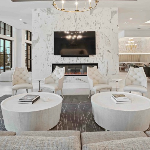 Clubhouse seating near fireplace in clubhouse