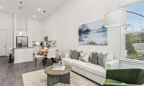 Furnished Home Open Floor Plan of Living Room and Kitchen
